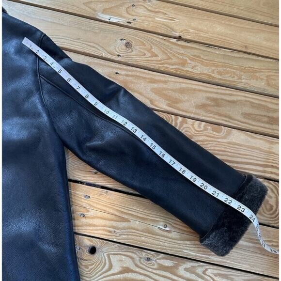 Autunno Men’s Leather Jacket Size Large Black Full Zip Sherpa Lined - Picture 10 of 10